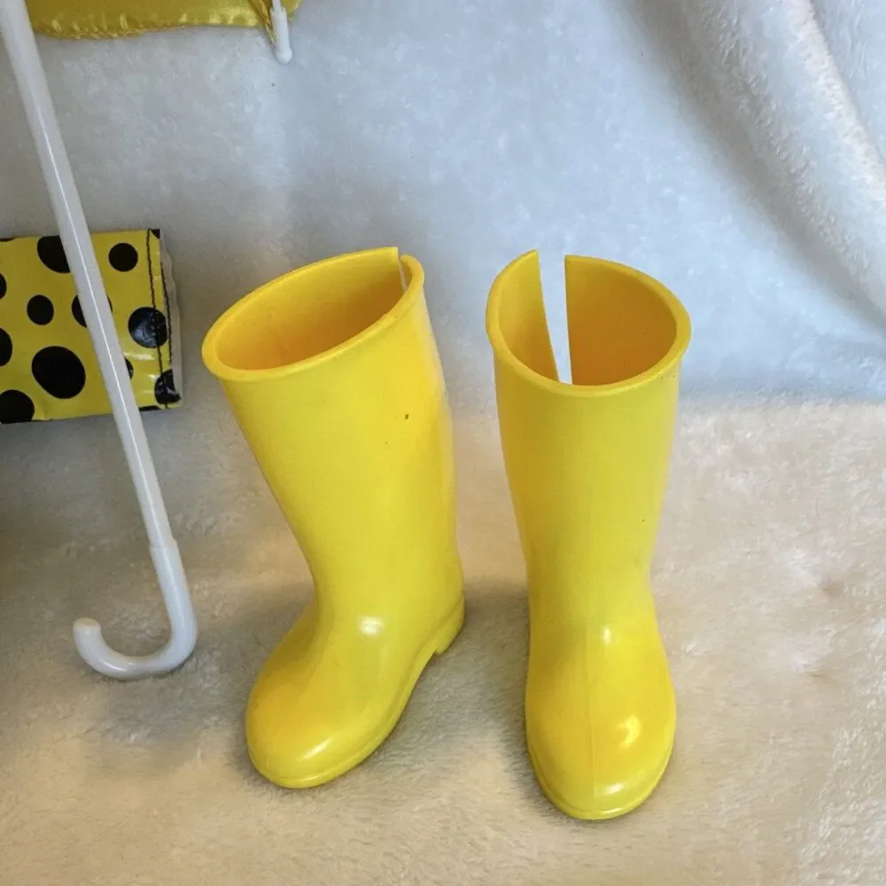 American Girl Doll Yellow Polka Dot Raincoat Outfit Set w/ Umbrella & Boots 4-PC